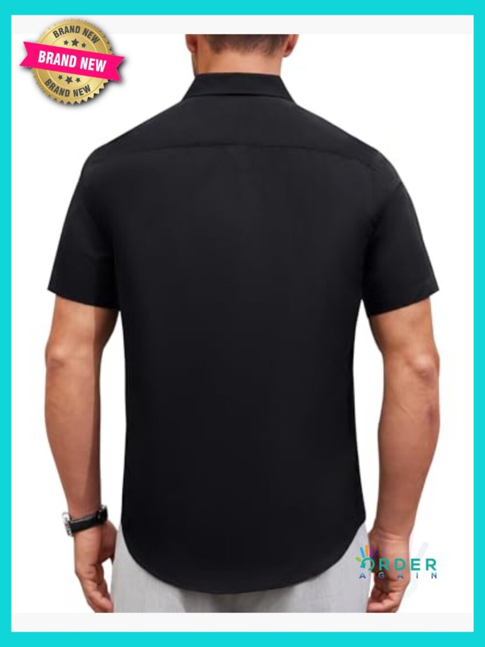 Men's Short Sleeve Button Down Dress Shirt Wrinkle Free Regular Fit Stretch - Picture 3 of 6